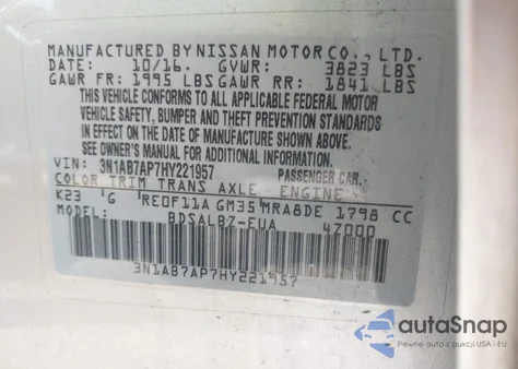 2017 Nissan Sentra S из США, поврежденный, VIN 3N1AB7AP7HY221957